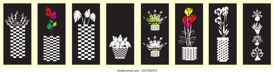  Set of freehand flower pictures for decoration and design elements