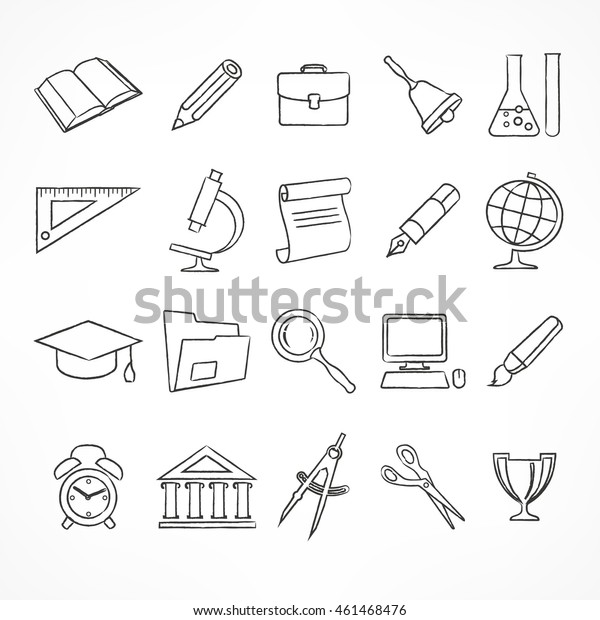 Set of freehand school icons on white\
vector illustration, sketching drawing items\
