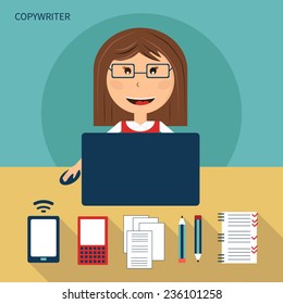 Set of freelance job. Copywriter vector illustration