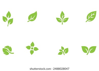 Set of Freen Leaves that can be used as Ecology and Nature elements in vector icon designs