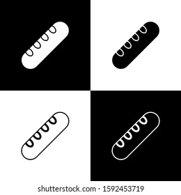 Set French baguette bread icon isolated on black and white background.  Vector Illustration