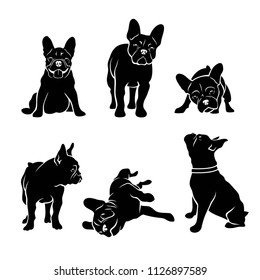 Set of French bulldog silhouettes - vector illustration