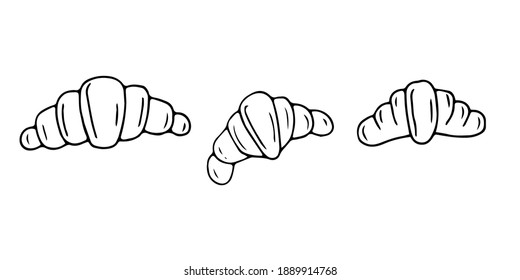 Set of French cake croissant, vector hand drawing doodle illustration