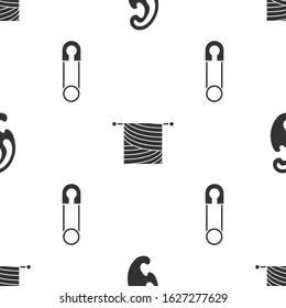 Set French curves, Knitting and Classic closed steel safety pin on seamless pattern. Vector