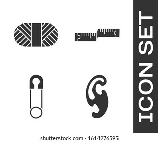 Set French curves, Sewing thread on spool, Classic closed steel safety pin and Tape measure icon. Vector