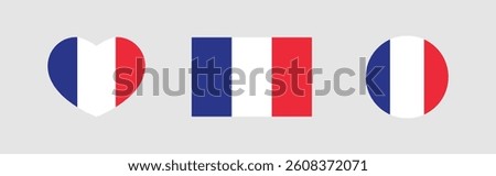 Set of French flag icons. French flag in a shape of a heart. French flag flat vector illustration.