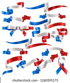 Set of French flag ribbons, vector collection of decorative elements and banners, decoration for French holidays. EPS 10 contains transparency.