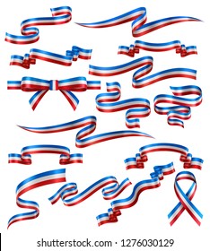 Set of French flag ribbons, vector collection of decorative elements and banners, decoration for French holidays. EPS 10 contains transparency.