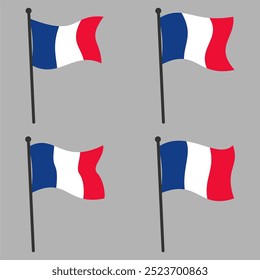 Conjunto de banderas francesas que ondean en los mástiles, aislado sobre fondo gris, icono de Vector de estilo plano para Elementos de Diseño gráfico, ilustración EPS editable y escalable para impresión y Web.