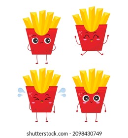 Juego de personajes de patatas fritas con expresión graciosa, lindo , papa aislada en fondo blanco, sencillo estilo mínimo, para colección de mascotas o emoticonos