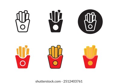 Set of french fries icon with different styles on white background