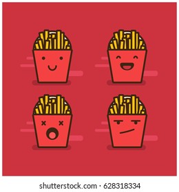 Set of French Fries Line Icons Smiling Laughing Dead and Upset