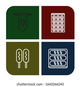 Set of french icons. Such as Fleur de lis, Bagel, Corn dog, Bread , french icons
