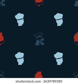 Set French man, Roman army helmet and Italian cook on seamless pattern. Vector