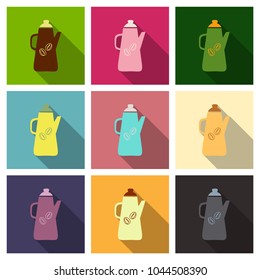 Set of French press coffee maker vector flat material design