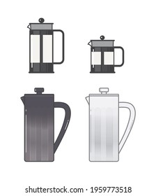 Set of French press pots in flat design illustration vector art