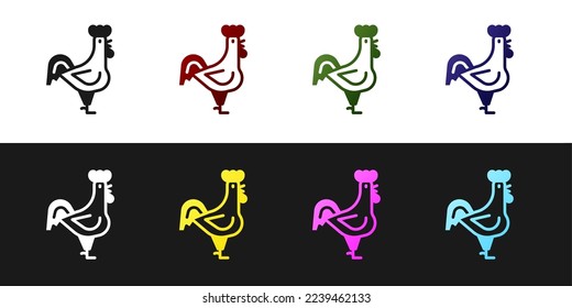 Set French rooster icon isolated on black and white background.  Vector