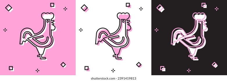 Set French rooster icon isolated on pink and white, black background.  Vector