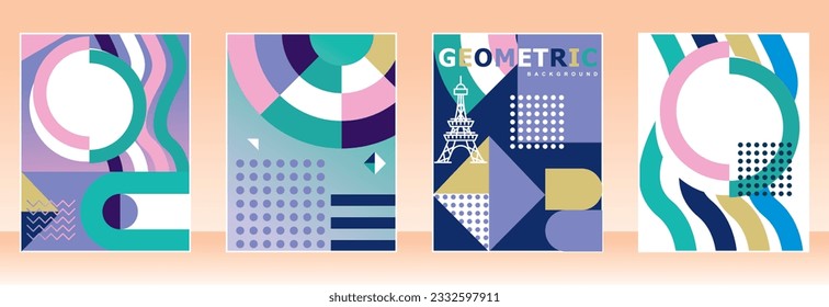 set of french theme geometric background banner templates. modern flat shape. Can be used for social media posts, and web.