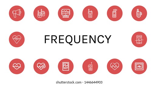 Set of frequency icons such as Audio, Walkie talkie, Heart rate, Heartbeat, Ecg , frequency