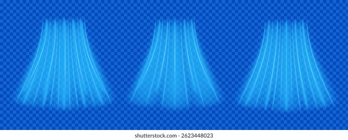 Set of fresh air flow, conditioner light blue lines vector illustration