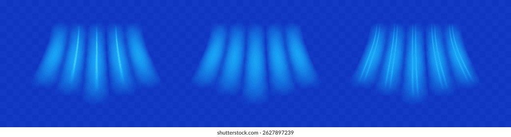 Set of fresh air flow, conditioner light blue lines vector illustration