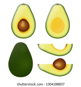 Set of Fresh Avocado Slices. Flat Icons. Vector IIlustration. Cartoon Style isolated on White. Card, Banner, Vegetable Market