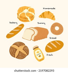 set of Fresh bread, homemade bread, bakery, bake