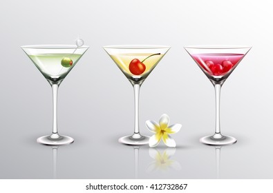 Set of fresh cherry berries inside glass.Vector