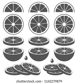 Set of fresh citrus, lemon, lime, orange or grapefruit slices. Vector elements made in flat style.
