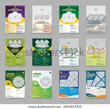A set of Fresh and clean gardening services flyer design Bundle, Agricultural business flyer template layout, Lawn care social media post promotion template design