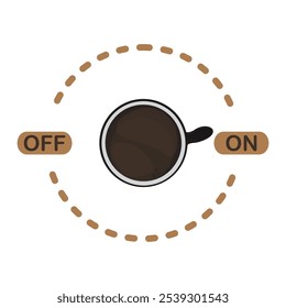 Set of fresh coffee drinks vector illustrations Roasted and ground, fragrant Cup of hot coffee, view from above Graphics of the sun's orbit Isolated on white background. For designing food and drink 