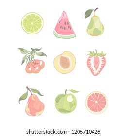 Set of fresh colorful fruits icon design.vector illustration.fruit and vegetable concept.