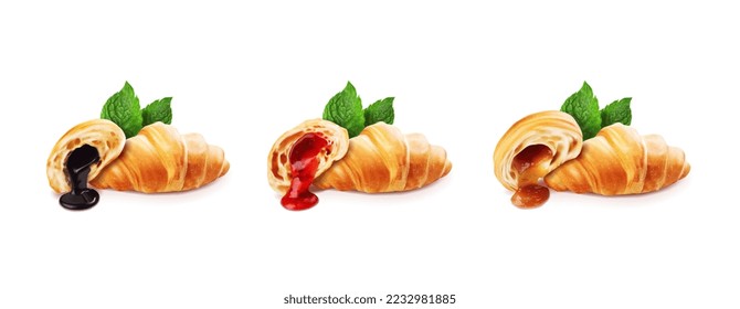 A set of fresh croissants. Vector illustration.