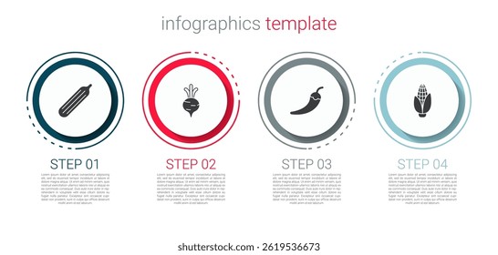 Set Fresh cucumber, Beet, Hot chili pepper pod and Corn. Business infographic template. Vector
