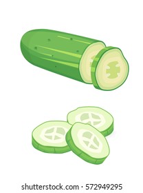 Set fresh cucumber, sliced and isolated vector illustration