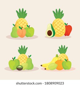 set of fresh and delicious fruits vector illustration design