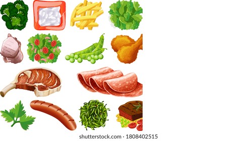 Set of fresh food ingredients illustration