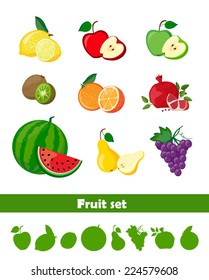 set of fresh fruit and fruit pieces