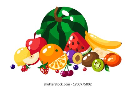  Set of fresh fruits and berries.Flat design. Organic farm illustration. Healthy lifestyle vector design elements.