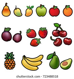 Set of fresh Fruits ,illustration isolated on white background included Clipping Path