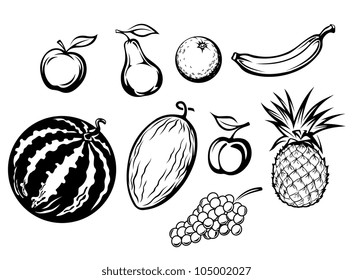 Set of fresh fruits isolated on white backgrounds for menu or market design, such logo. Jpeg version also available in gallery