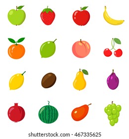 Set of fresh fruits on a white background. Vector illustration.