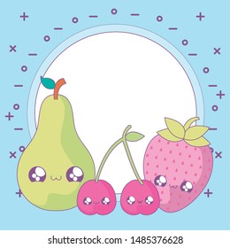 set of fresh fruits style kawaii