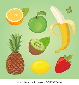 set fresh fruits vector collection