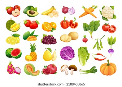 Set of fresh fruits and vegetables vector illustration