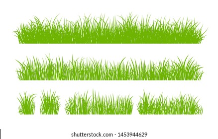 Set of Fresh Green Grass Isolated on White Background. Fresh herb: natural, organic, bio, eco label and shape. Vector illustration.