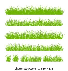 Set of Fresh Green Grass Isolated on White Background. Fresh herb: natural, organic, bio, eco label and shape. Vector illustration.