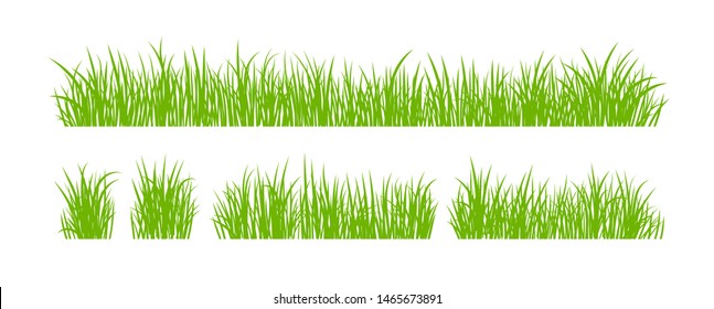 Set of Fresh Green Grass Isolated on White Background. Fresh herb: natural, organic, bio, eco label and shape. Vector illustration.