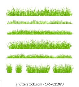 Set of Fresh Green Grass Isolated on White Background. Fresh herb: natural, organic, bio, eco label and shape. Vector illustration.